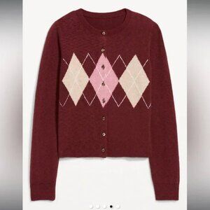 Old Navy NWT Argyle Cropped Cardigan Size S in Clove